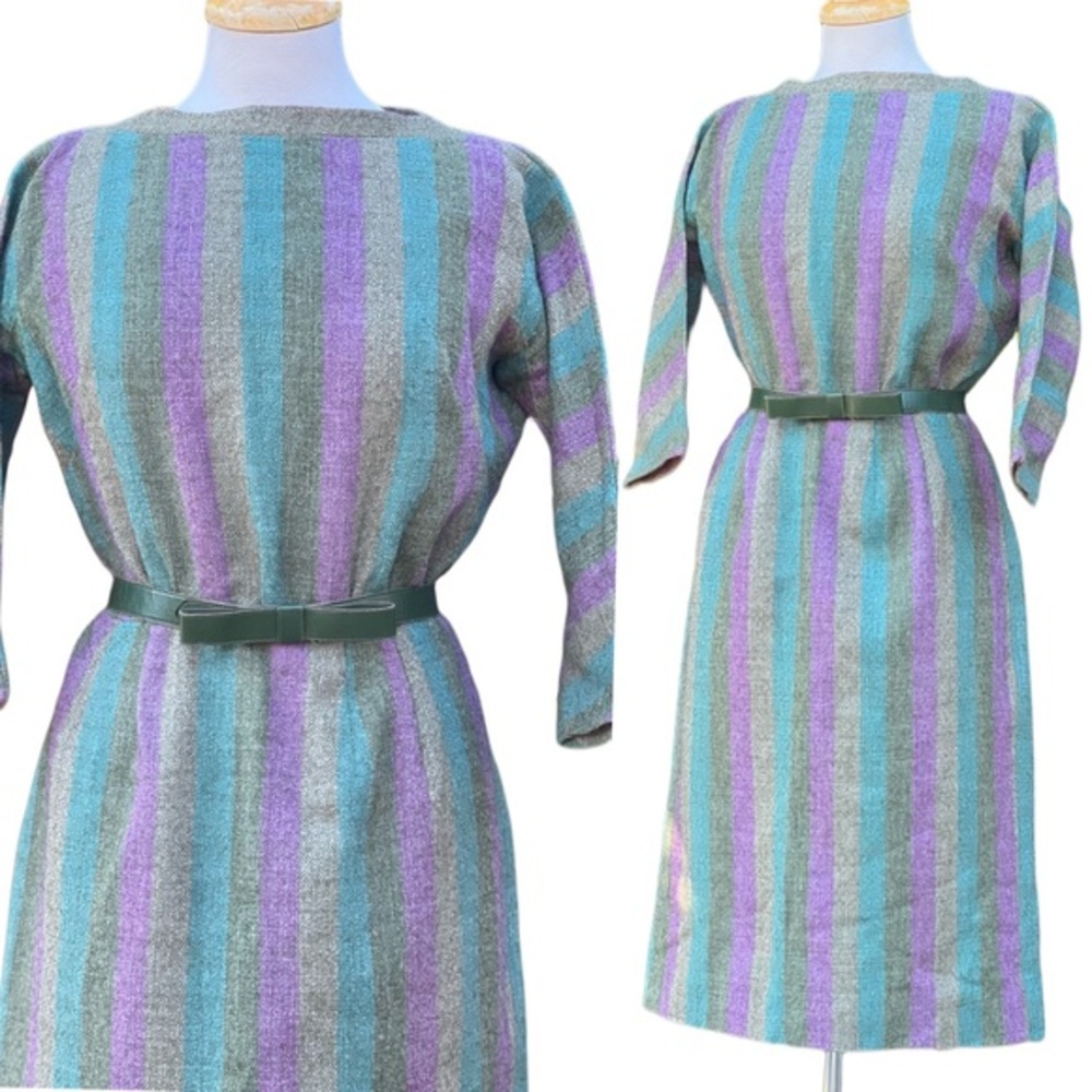 VINTAGE striped wool midi dress|small